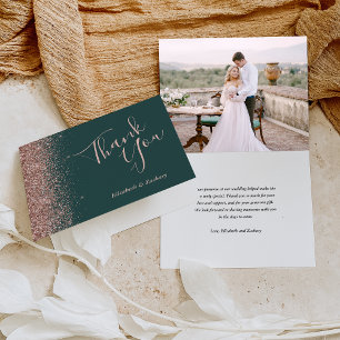 Cartão Obrigado Casamento Rosa Dourado Escuro Verde Foto