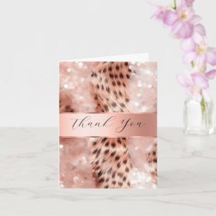 Cartão Obrigado Casamento Rose Gold Leopardo