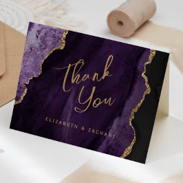 Cartão Obrigado Casamento Roteiro Ágata Dourado Roxo