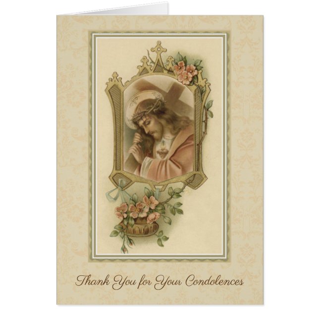 Cartão Obrigado católico dos pêsames da cruz do (Frente)