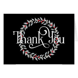 Cartão Obrigado com Cinza Wreath com Red Berries