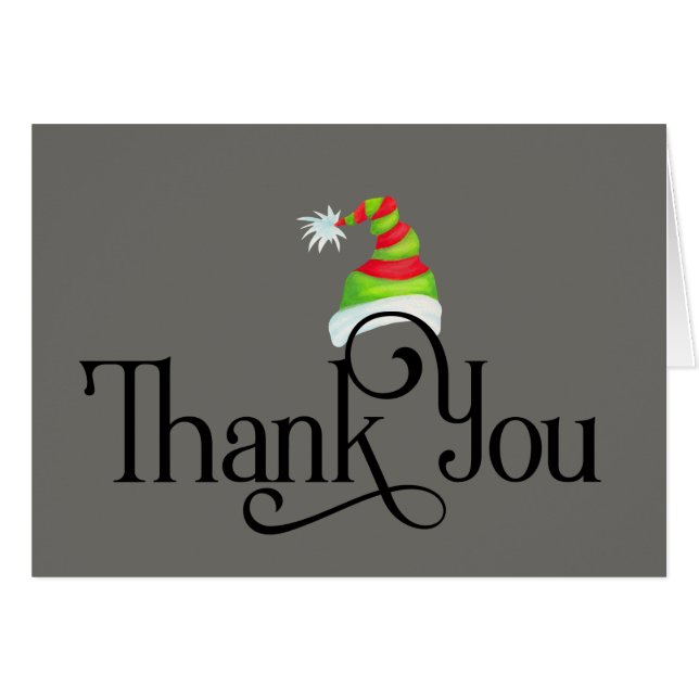 Cartão Obrigado com o Red e o Green Christmas Hat (Frente Horizontal)