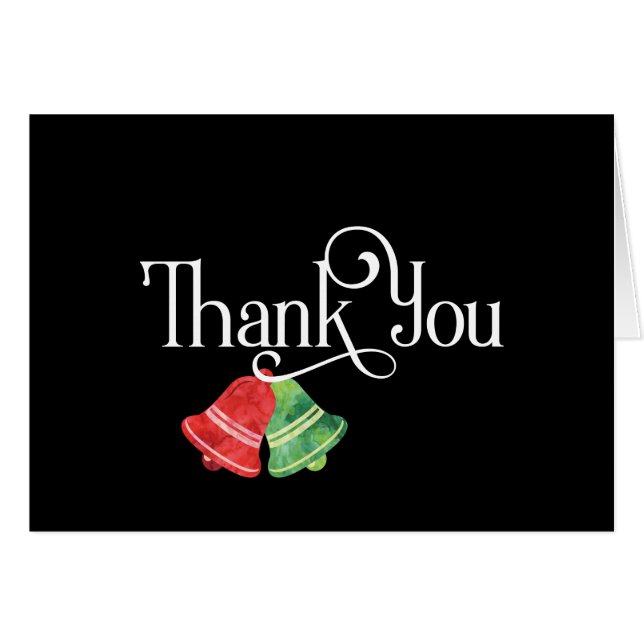 Cartão Obrigado com os Sinos de Natal Vermelho e Verde (Frente Horizontal)