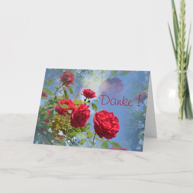 Cartão Obrigado com rosas vermelhas (Frente)