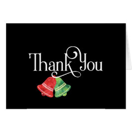 Cartão Obrigado com Sininhos de Natal Vermelhos e Verdes