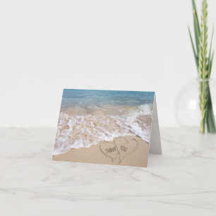 Cartão Obrigado, coração de praia de casamento