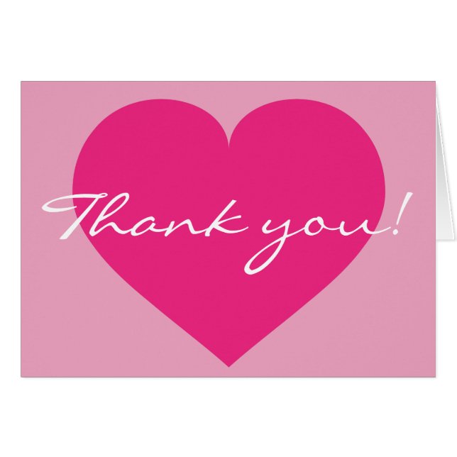 Cartão Obrigado Coração Rosa Quente (Frente Horizontal)