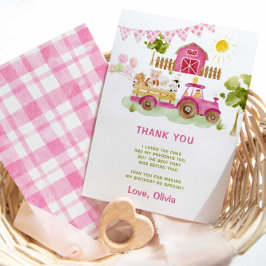 Cartão Obrigado de aniversário de animais de fazenda cor-