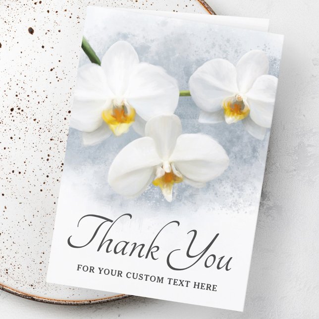 Cartão Obrigado de texto personalizado de orquídea branca (White orchid phalaenopsis custom text thank you card)