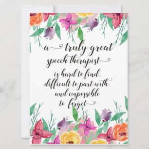 Cartão obrigado do terapeuta da fala da escola excelente 