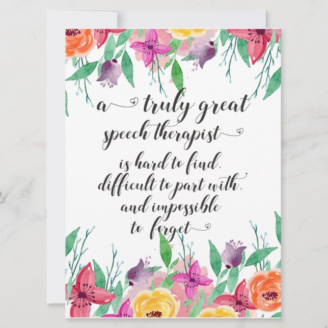 Cartão obrigado do terapeuta da fala da escola excelente  (Frente)