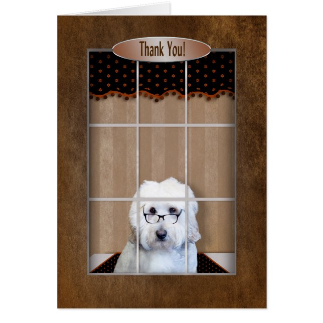 Cartão Obrigado - Doodle dourado - janela (Frente)