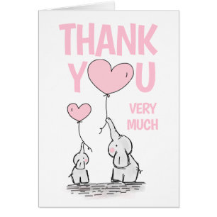 Cartão Obrigado, Elefante-Rosa Chá de fraldas.