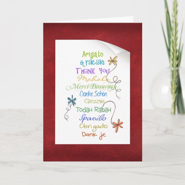 Cartão Obrigado em diferentes línguas (Frente)