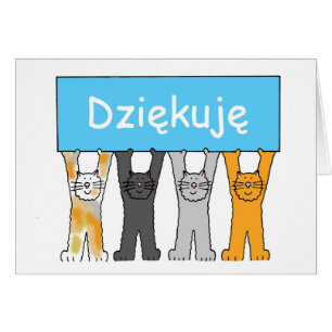 Cartão Obrigado em polonês, Cartoon Cats.