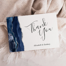 Cartão Obrigado Flat Casamento Azul Ágata Prata