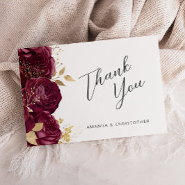 Cartão Obrigado Flat Casamento Escrito Floral em Dourado