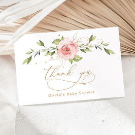 Cartão Obrigado floral chá de fraldas Blush gold