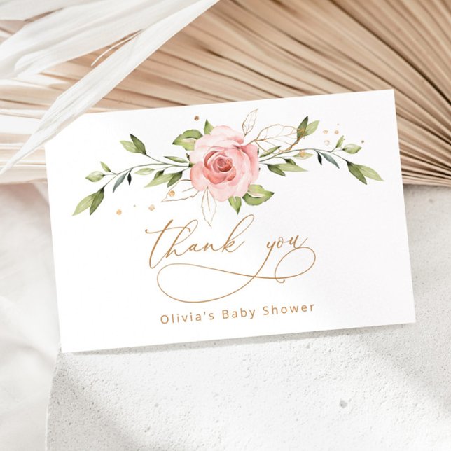 Cartão Obrigado floral chá de fraldas Blush gold (Criador carregado)