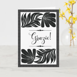 Cartão Obrigado Floral Elegante Tropical Branco e Preto
