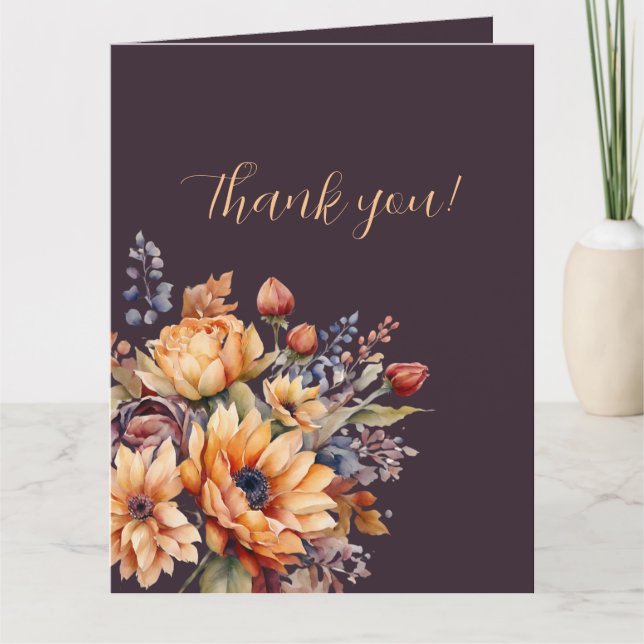 Cartão Obrigado- Flores De Cobra De Aquarela- Roxo- (Frente)