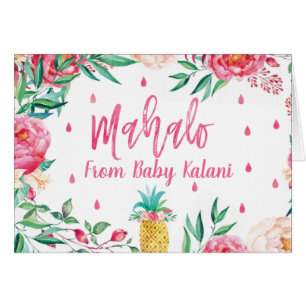 Cartão Obrigado havaiano do chá de fraldas de Mahalo você