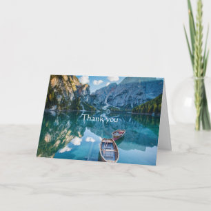 Cartão Obrigado Landscape Mountain Lake Boat Scripting