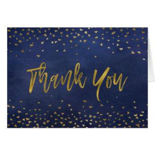 Cartão Obrigado Marinho Blue & Gold Foil Hearts Confetti