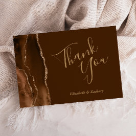 Cartão Obrigado Mocha Agate Dourado Marrom Casamento