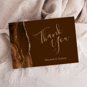 Cartão Obrigado Mocha Agate Dourado Marrom Casamento