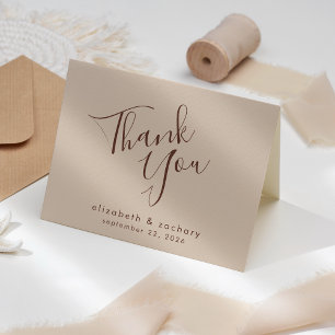 Cartão Obrigado Moderno Casamento Boho Script Neutro