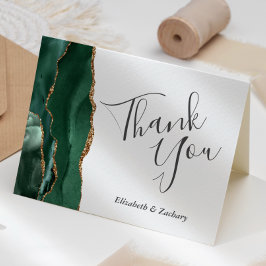 Cartão Obrigado noivado Ágata Dourado Esmeralda Verde