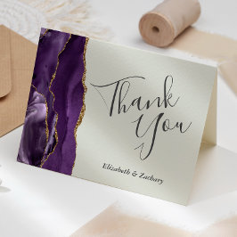 Cartão Obrigado noivado Ágata Dourado Marfim Roxo Pálido