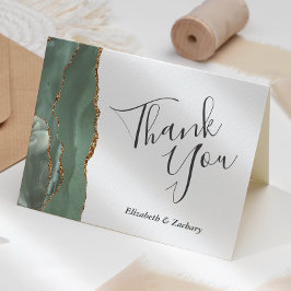 Cartão Obrigado noivado Safira Verde Dourado Ágata Modern