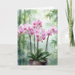 Cartão Obrigado Orquídeas Rosa Em Bambu Verde