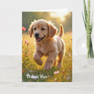 Cartão Obrigado Ouro Retriever Puppy num prado