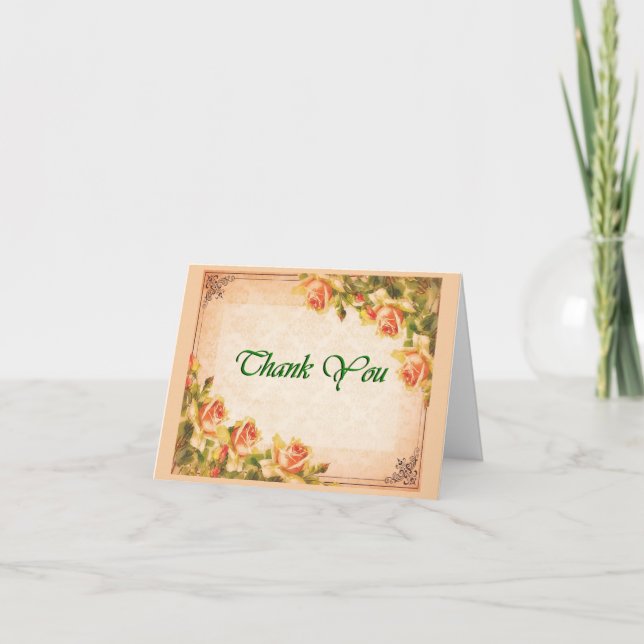 Cartão Obrigado Peach Rosa Vintage Country (Frente)