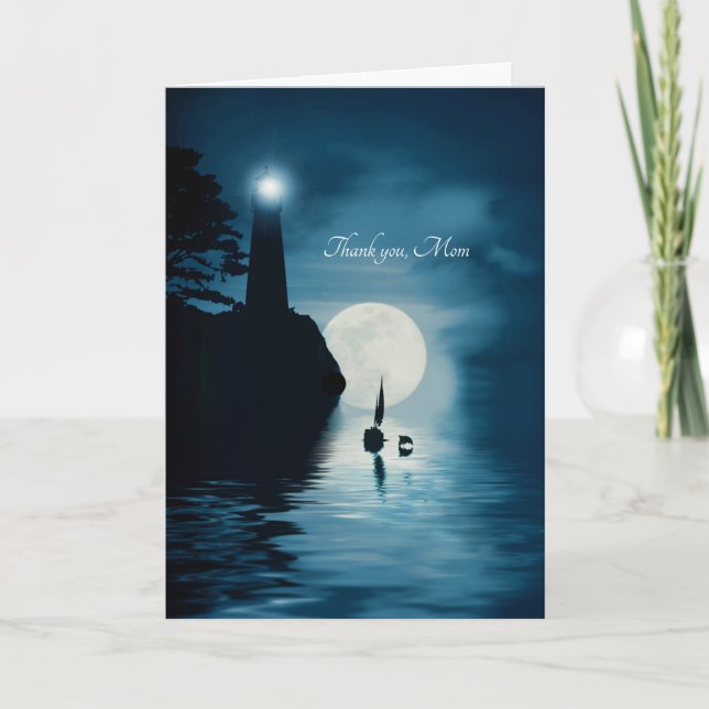 Cartão Obrigado pela mãe com o veleiro e o golfinho (Frente)