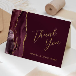 Cartão Obrigado pelo Casamento em Burgundy Gold Ágata Scr