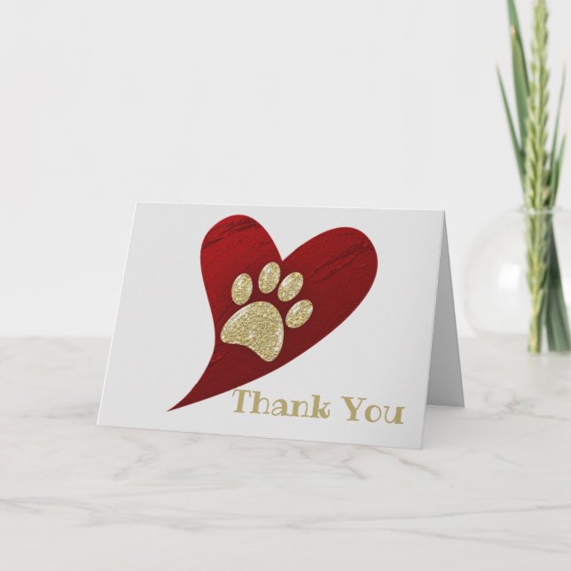 Cartão Obrigado Pet Sitter Dourada Paw Print Apreciação (Frente)