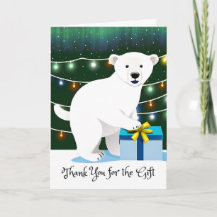 Cartão Obrigado Presente de Natal com Urso Polar na Neve