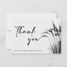 Cartão Obrigado preto e branco de Boho Pampas Minimalista