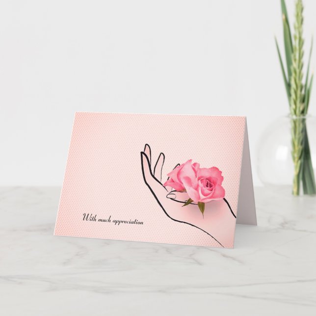 Cartão obrigado rosa rosa na mão (Frente)