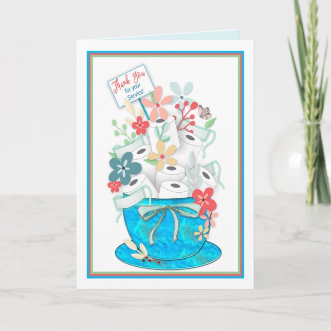Cartão Obrigado, Serviço Covid-19, Toliet Paper & Flower (Frente)