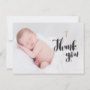 Cartão Obrigado transversal Dourado você baptismo da fot