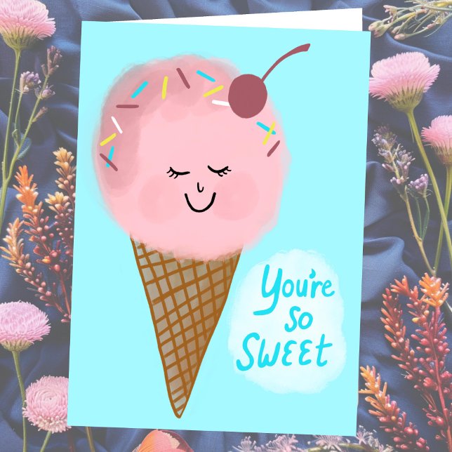 Cartão OBRIGADO Você é um Sorvete bonito personalizado (THANK YOU You're So Sweet Cute Ice Cream Custom Card
Pink Blue)