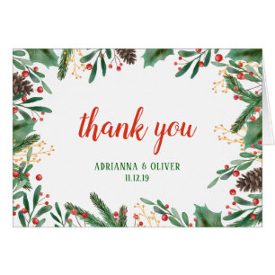 Cartão Obrigado Wedding do Natal   da baga das folhas do
