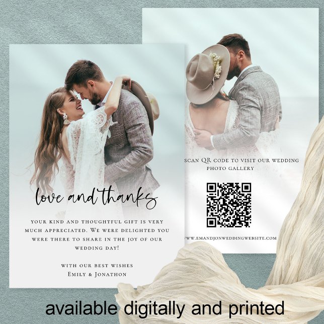 Cartão Obrigados de Amor com Código QR de Script Bold de  (Criador carregado)