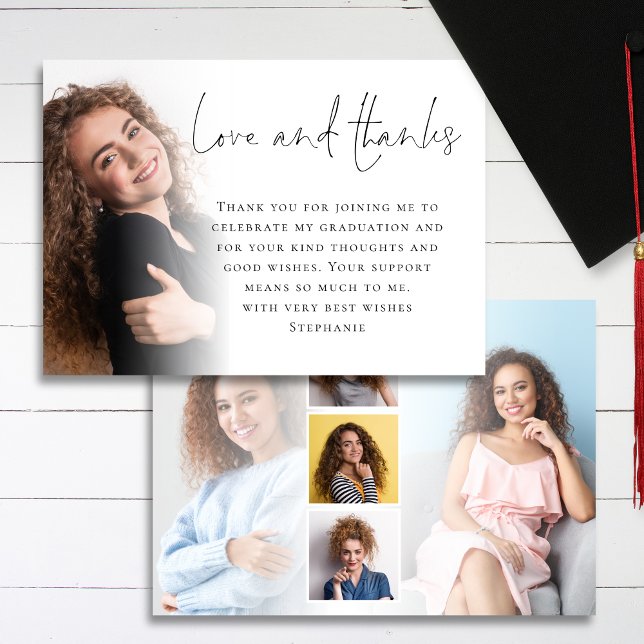 Cartão Obrigados de Amor para Graduação de Fotos com Scri (Front and back view)