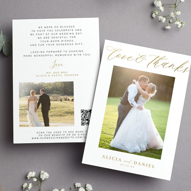 Cartão Obrigados de amor script dourado 2 foto obrigado d (Criador carregado)